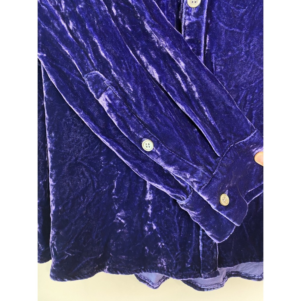 Sundance Womens Velvet Button Up Shirt L Blue Purple Silk Whimsigoth Boho - Picture 4 of 8